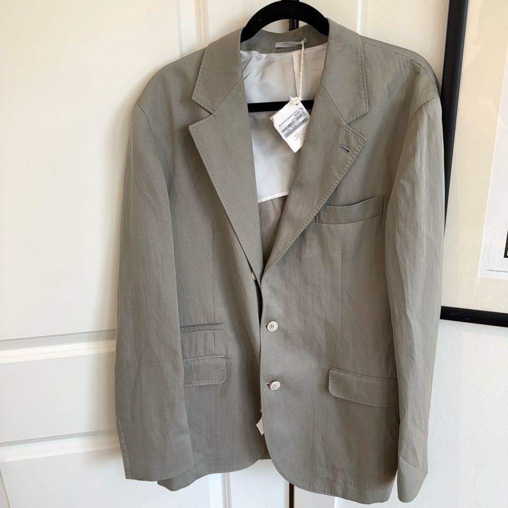 Brunello Cucinelli Khaki Linen & Silk Blazer